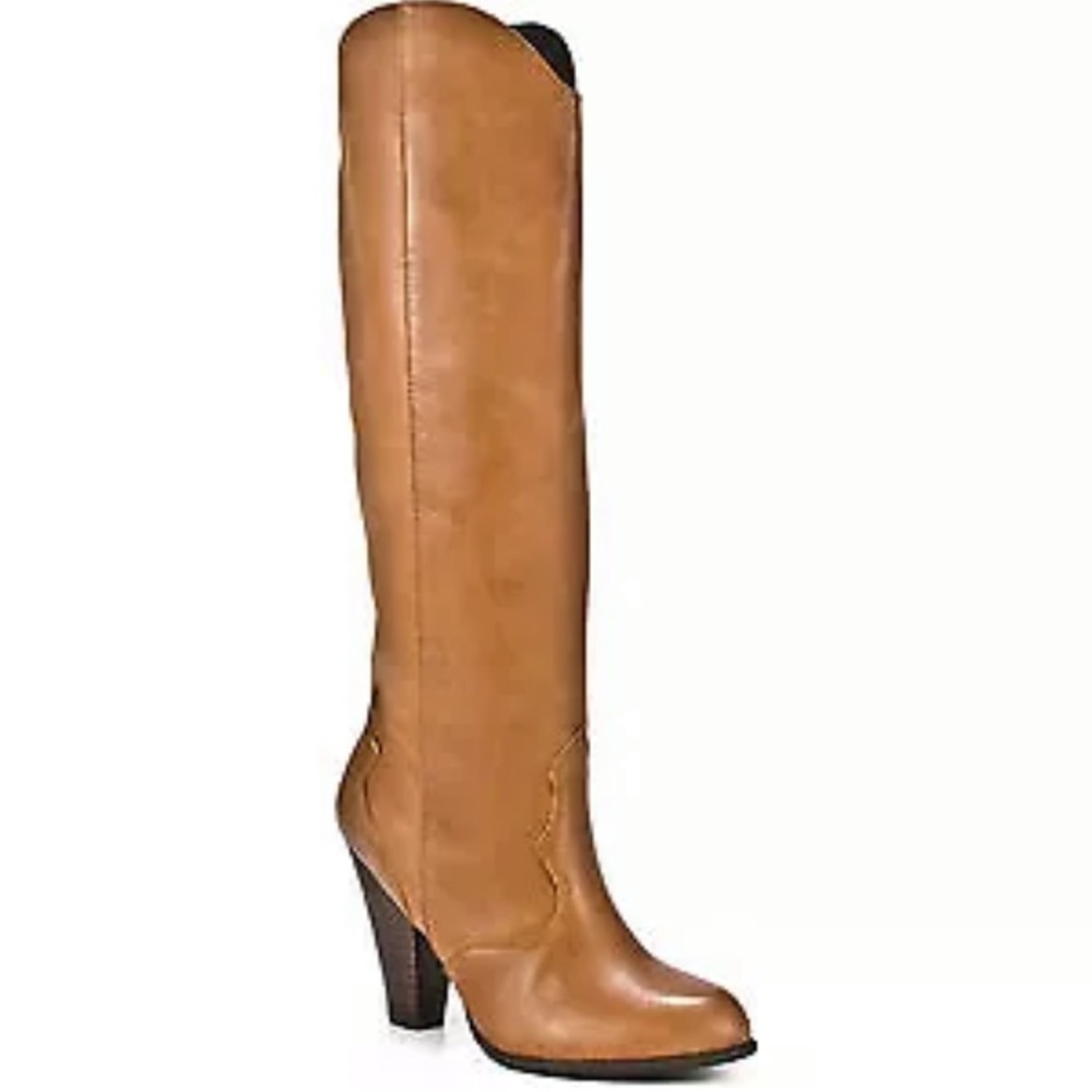 Real Leather Tan DOLCE VITA Knee High Heeled Cowboy Boots 8.5